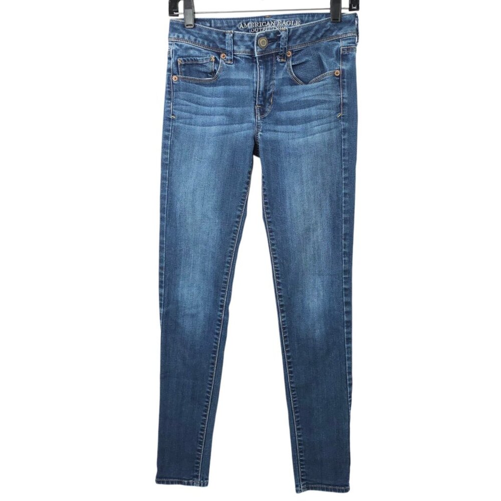 American Eagle Outfitters Super Skinny Jeans Womens 2 Low Rise Denim Medium Wash